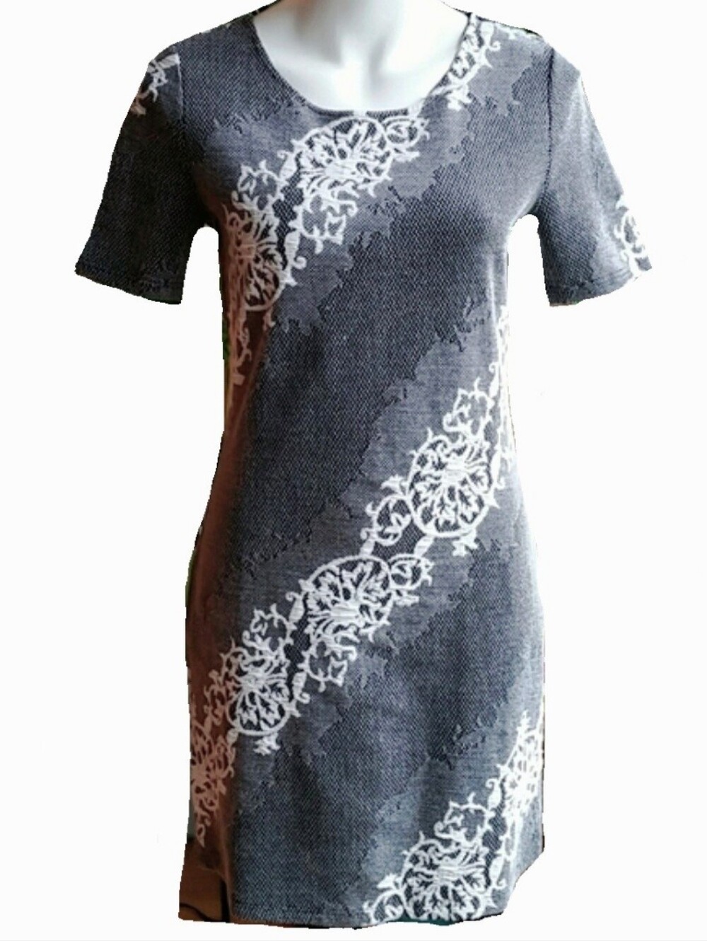 Yest Y2K Knit Jersey Gray White  Stretch Dress Size 6
